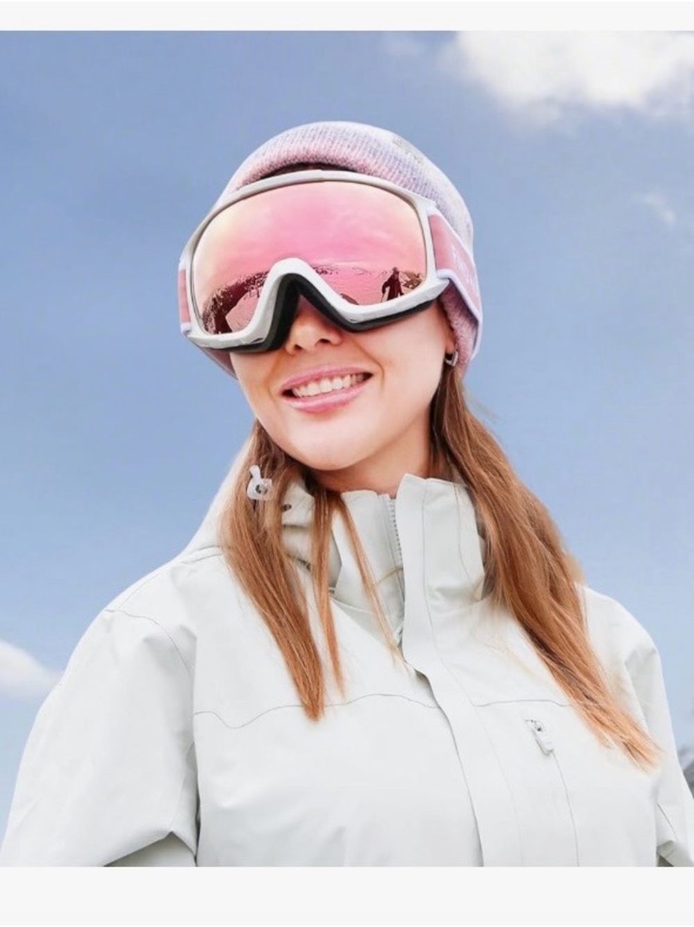 Women's Pink Ski Goggles with Mirrored Lens